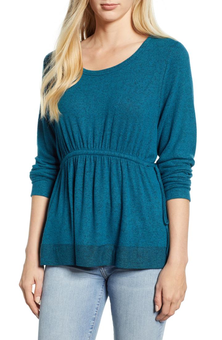 Women's Caslon Cozy Tie Waist Peplum Top Regular - Blue