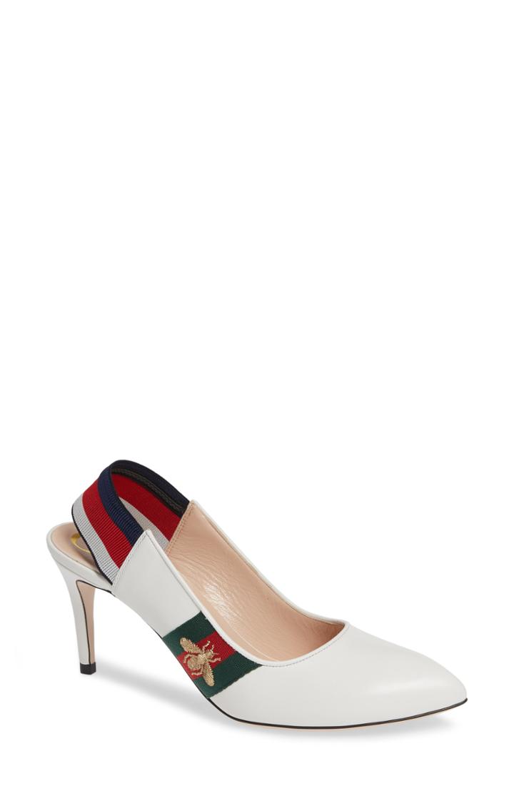 Women's Gucci Sylvie Bee Slingback Pump Us / 40eu - White