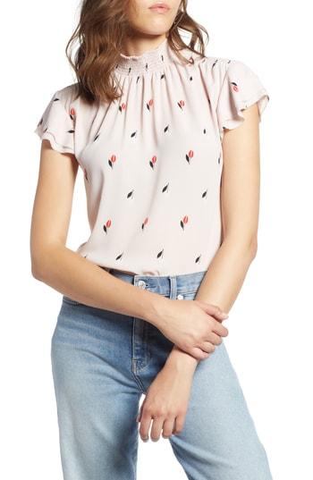 Women's Halogen Smocked Neck Blouse - Pink