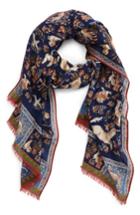 Men's Drakes Unicorn Print Wool & Silk Scarf, Size - Blue