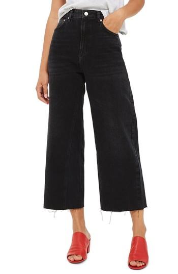 Women's Topshop Crop Wide Leg Jeans X 30 - Black