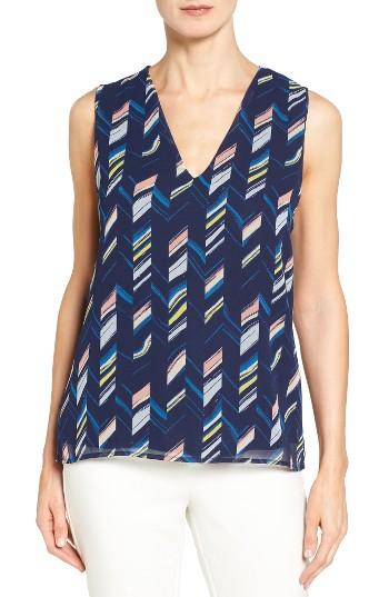 Petite Women's Halogen Layered Look Print Top P - Blue