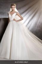 Women's Pronovias Ovidia Beaded Cap Sleeve Organza Ballgown, Size In Store Only - Ivory