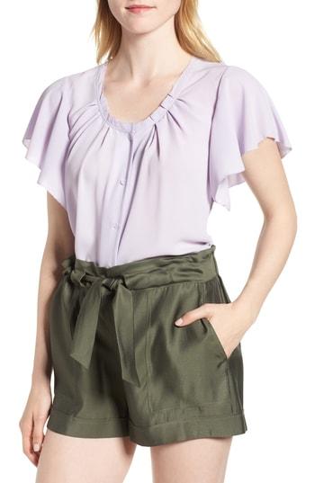Women's Chelsea28 Pleated Flutter Sleeve Top, Size - Purple