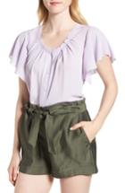 Women's Chelsea28 Pleated Flutter Sleeve Top, Size - Purple