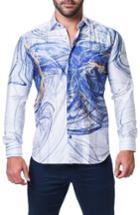 Men's Maceoo Fibonacci Scribble Trim Fit Print Sport Shirt (s) - Blue
