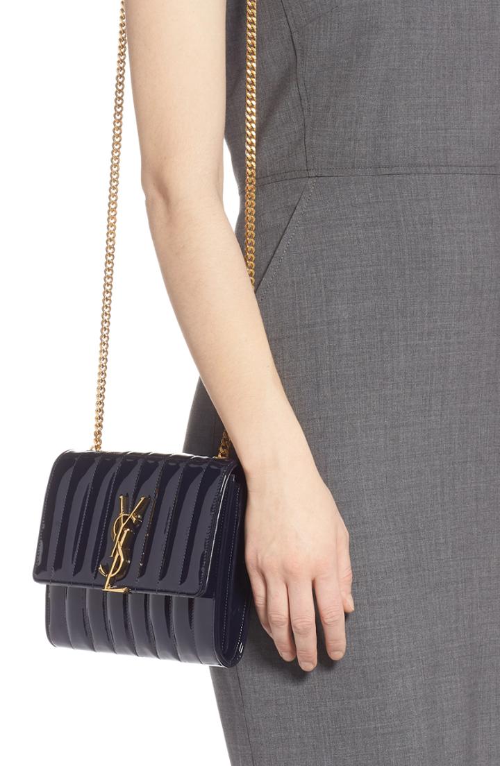 Women's Saint Laurent Vicky Patent Leather Wallet On A Chain -