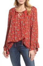 Women's Caslon Floral Print High/low Peasant Blouse - Coral