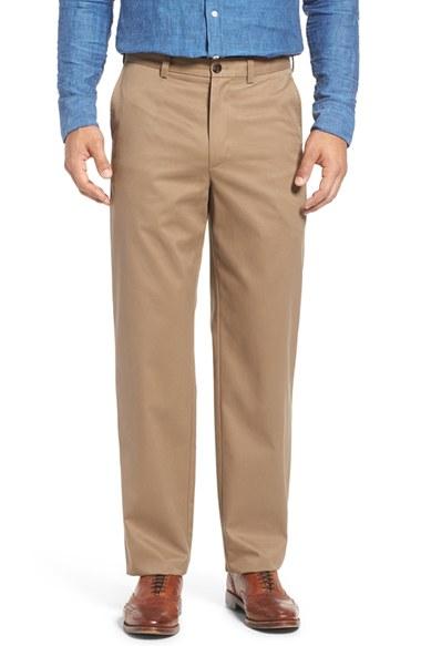 Men's Nordstrom Men's Shop 'classic' Smartcare(tm) Relaxed Fit Flat Front Cotton Pants X 34 - Beige (online Only)