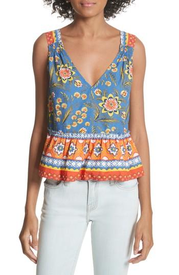 Women's Joie Chinaru Floral Peplum Cotton Top, Size - Blue