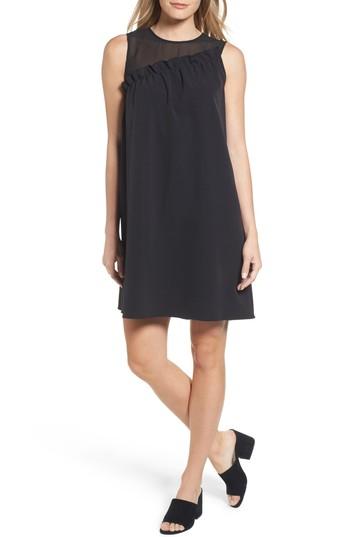 Women's Halogen Mix Media Ruffle Shift Dress - Black