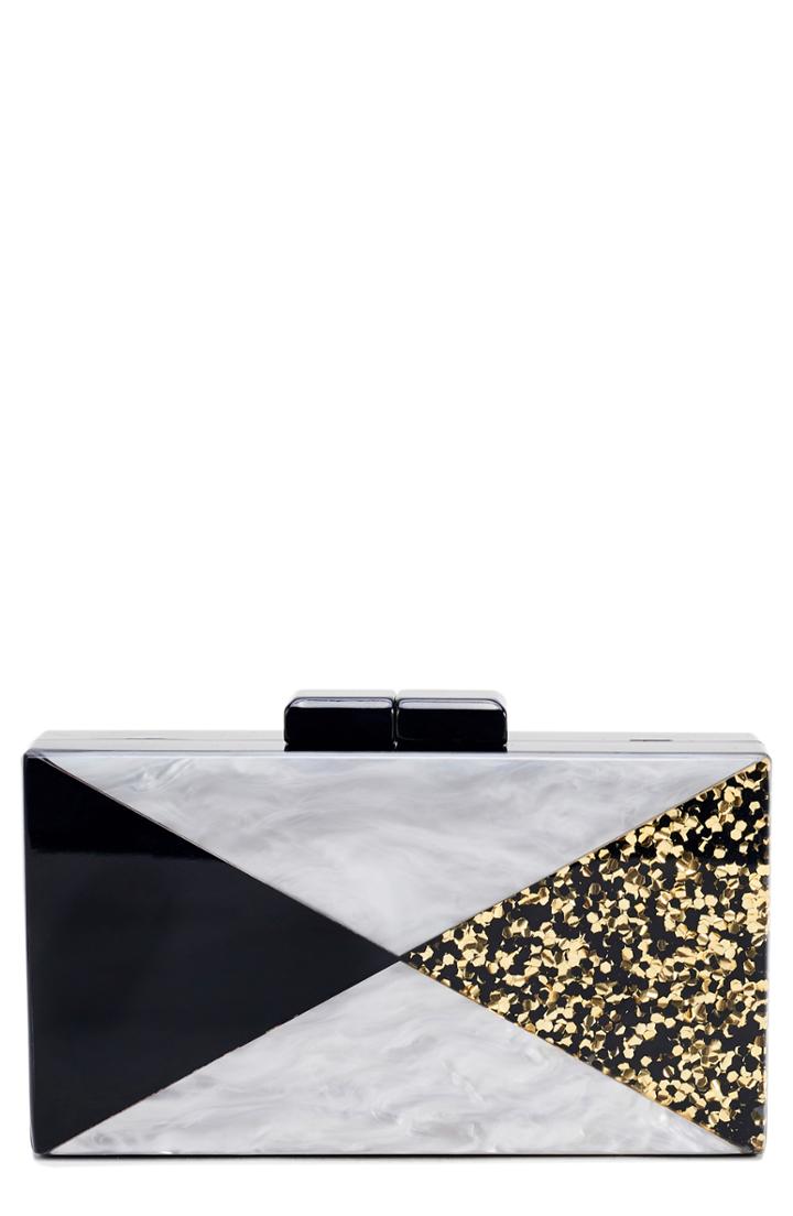 Like Dreams Glitter & Faux Marble Box Clutch - Black