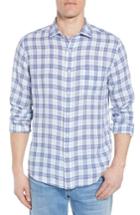 Men's Faherty Laguna Plaid Linen Sport Shirt - Blue