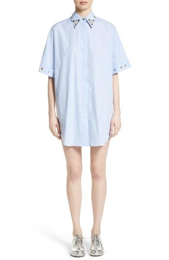 Women's Mm6 Maison Margiela Snap Detail Microstripe Poplin Dress