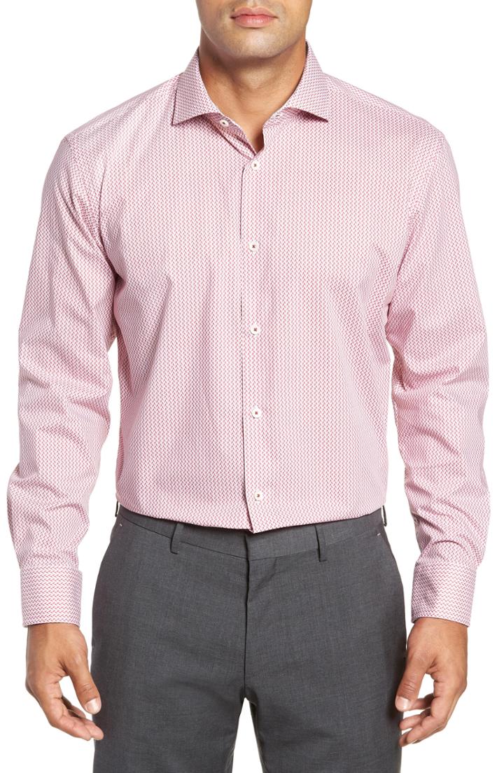 Men's Bugatchi Trim Fit Print Dress Shirt - Pink