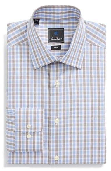 Men's David Donahue Trim Fit Check Dress Shirt .5 32/33 - Blue