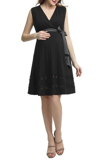 Women's Kimi And Kai Marji Lace Accent Babydoll Maternity/nursing Dress - Black