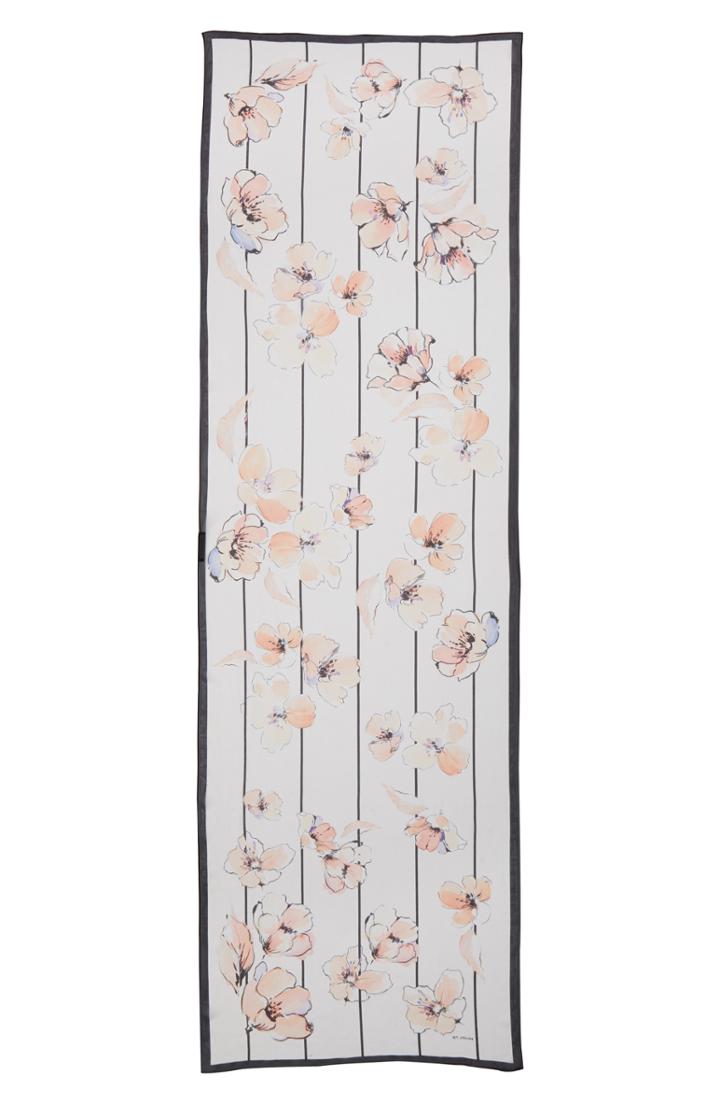 Women's St. John Collection Painted Pale Floral Silk Georgette Scarf, Size - White