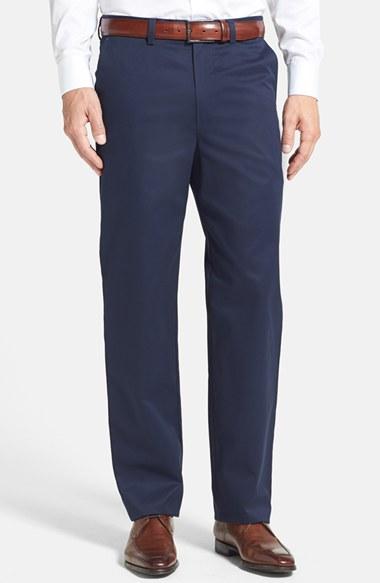 Men's Nordstrom Men's Shop 'classic' Smartcare(tm) Relaxed Fit Flat Front Cotton Pants X 32 - Blue (online Only)
