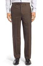 Men's Berle Self Sizer Waist Flat Front Wool Trousers X Unhemmed - Brown