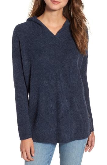Women's Caslon Side Button Hooded Sweater - Blue