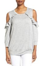 Women's Bobeau Ruffle Cold Shoulder Sweatshirt