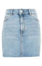 Women's Topshop Frayed Hem Denim Miniskirt Us (fits Like 0) - Blue