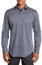 Men's Bugatchi Classic Fit Geo Print Sport Shirt, Size - Blue
