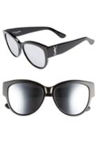 Women's Saint Laurent 55mm Cat Eye Sunglasses - Black/mirror