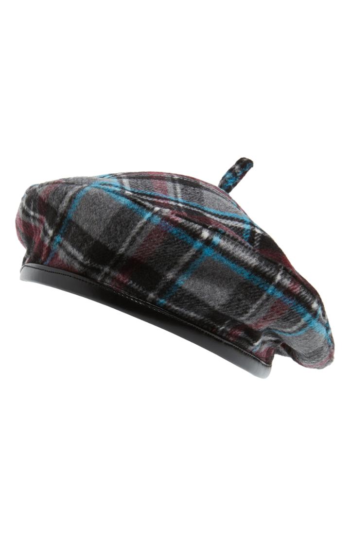 Women's Halogen Plaid Beret - Grey