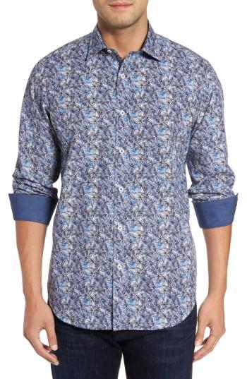 Men's Bugatchi Trim Fit Print Sport Shirt - Blue