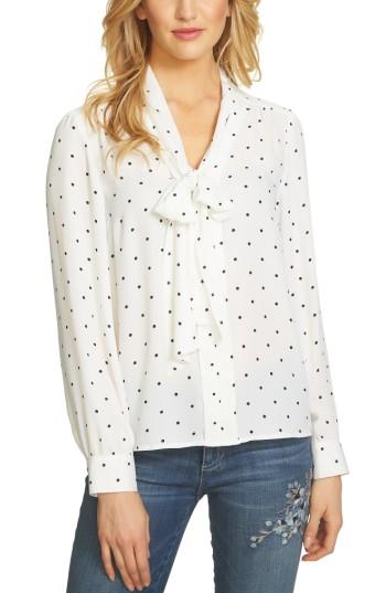 Women's Cece Polka Dot Tie Neck Blouse - Ivory