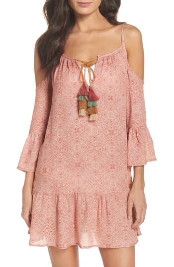 Women's Surf Gypsy Tassel Cold Shoulder Cover-up Tunic - Brown