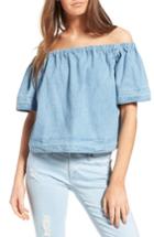Women's Ag Sylvia Cotton Chambray Off The Shoulder Top - Blue