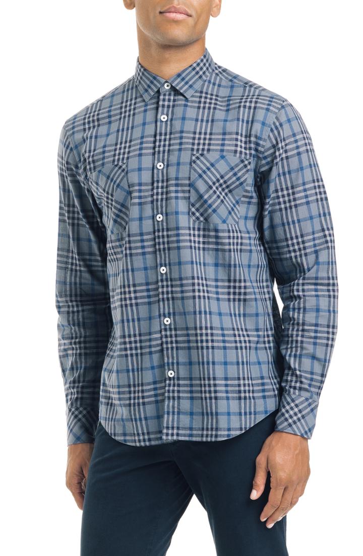 Men's Good Man Brand Slim Fit Plaid Sport Shirt - Grey
