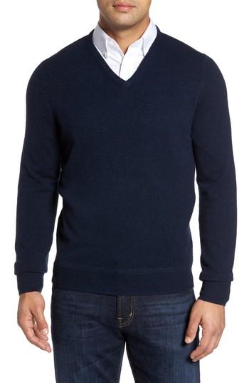 Men's Monte Rosso V-neck Cashmere Sweater, Size - Blue