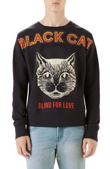 Men's Gucci Black Cat Graphic Sweatshirt - Grey