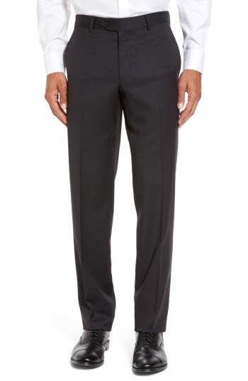 Men's Nordstrom Flat Front Check Wool Trousers - Black