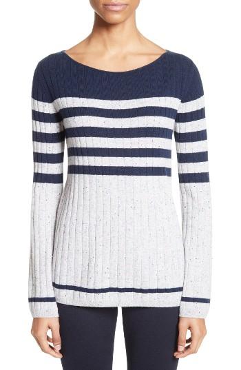 Women's St. John Collection Side Button Stripe Cashmere Sweater, Size - Grey