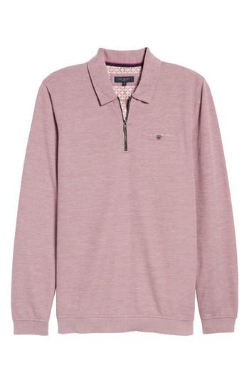 Men's Ted Baker London Modern Slim Fit Long Sleeve Jersey Polo (xxl) - Pink