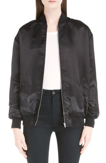 Women's Saint Laurent 'teddy' Oversize Patch Satin Bomber Jacket Us / 44 Fr - Black
