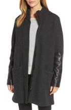 Women's Eileen Fisher Leather Sleeve Wool Jacket - Grey