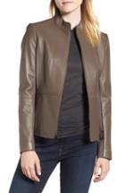 Women's Via Spiga Stand Collar Leather Jacket - Beige