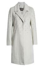 Women's Badgley Mischka Imitation Pearl Embellished Wool Coat