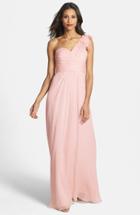 Women's Amsale Illusion Shoulder Crinkled Silk Chiffon Dress - Pink