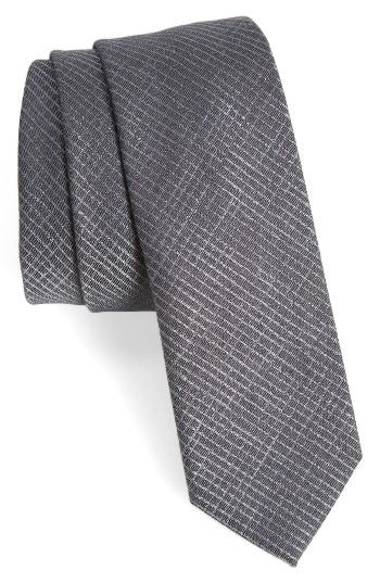 Men's Boss Check Silk Skinny Tie, Size - Grey