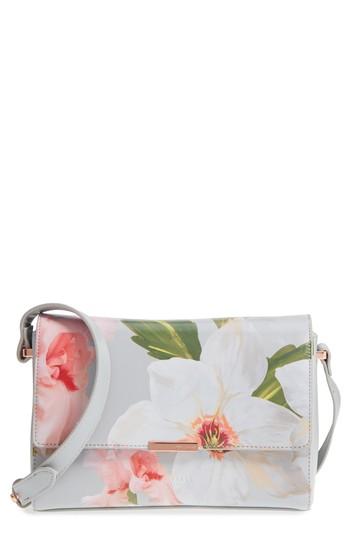 Ted Baker London Prim Chatsworth Bloom Faux Leather Crossbody Bag - Grey