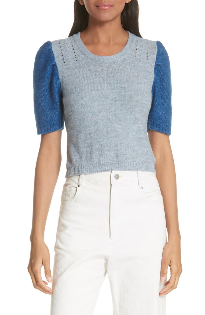 Women's Cece Fuzzy Sleeve Cotton Blend Pullover Sweater