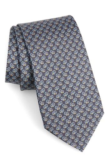 Men's Salvatore Ferragamo Fiore Print Silk Tie, Size - Grey