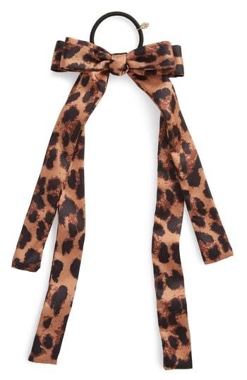 Cara Animal Print Satin Bow Ponytail Holder, Size - Brown